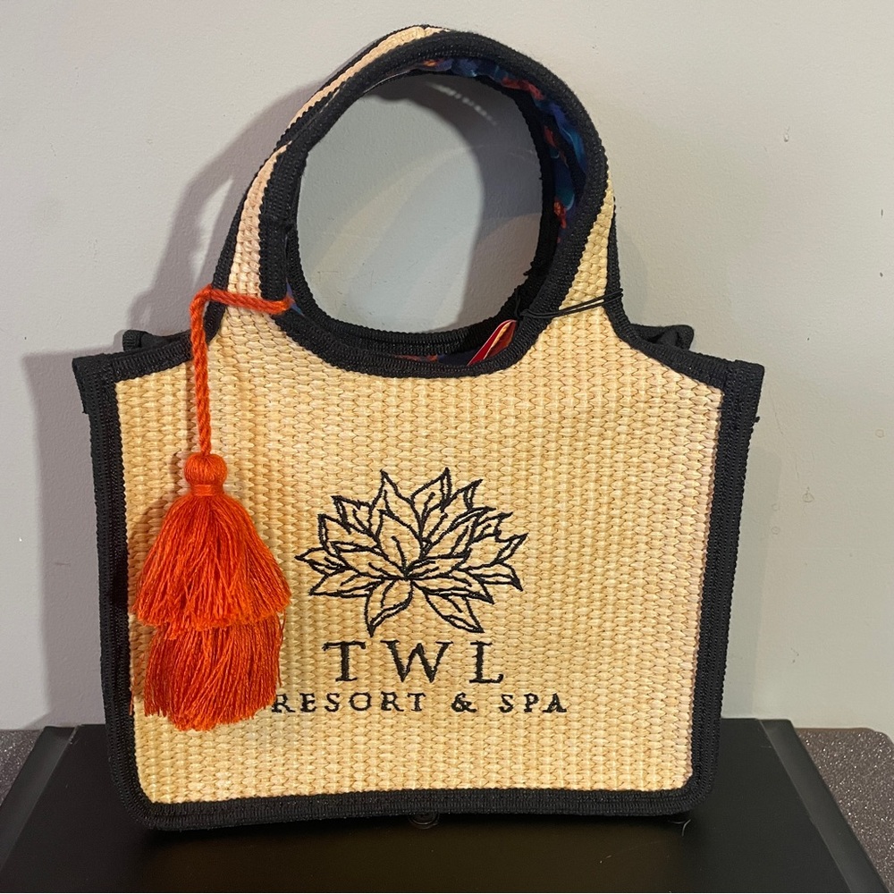 Kiehl's x The White Lotus Resort & Spa woven straw tassel tote bag